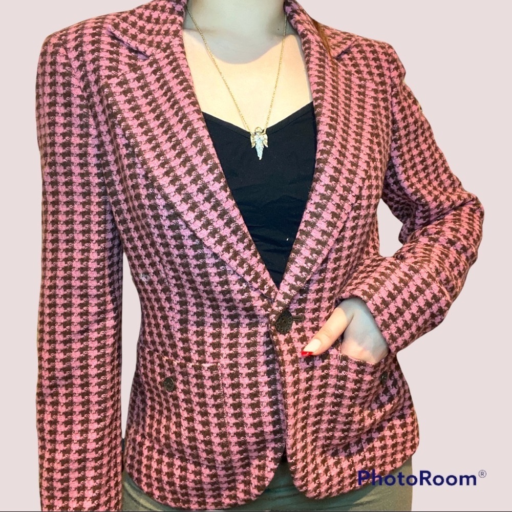 Nine west suit pink & brown checkered blazer with two front pockets✨